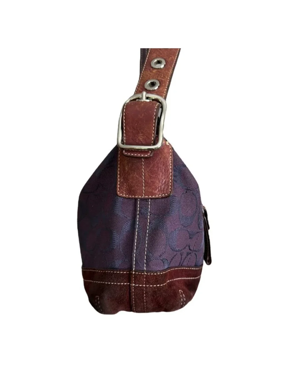 Vintage Y2K Coach 9363 Signature East West Shoulder Bag Tassel Purple Monogram‎